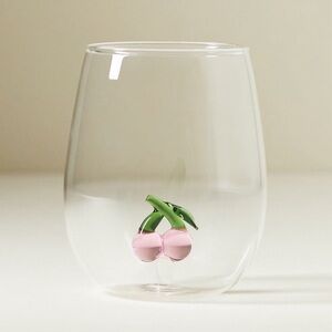 NWT Anthropologie Cheerie Icon Stemless Wine Glass - Cherry